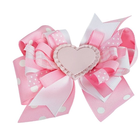 Vintage Lot of 2, Handmade Hair Bows Barrette Clip, Back to School, Sweet Pink - Picture 4 of 5